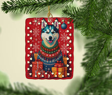 Load image into Gallery viewer, Siberian Husky Holiday Christmas Porcelain Ornament