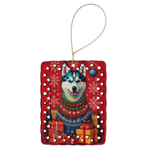Load image into Gallery viewer, Siberian Husky Holiday Christmas Porcelain Ornament