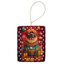 Load image into Gallery viewer, Tibetan Mastiff Holiday Christmas Porcelain Ornament