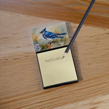 Load image into Gallery viewer, Blue Jay Sticky Note Holder- Refiilable Desk Accessory Note Pad