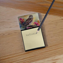 Load image into Gallery viewer, Burrowing Owl Sticky Note Holder- Refiilable Desk Accessory Note Pad