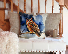 Load image into Gallery viewer, Eurasian Eagle Owl Throw Pillow - 14x14 Decorative Pillow – Art for Your Home &amp; Patio
