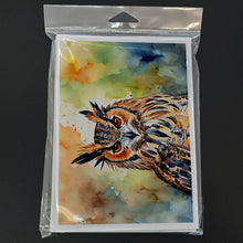 Load image into Gallery viewer, Eurasian Eagle Owl Greeting Cards - Blank Note Cards – 8-Pack of Artist-Designed Cards with Envelopes