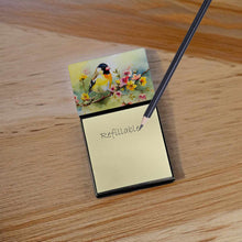Load image into Gallery viewer, Goldfinch Sticky Note Holder- Refiilable Desk Accessory Note Pad