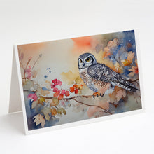Load image into Gallery viewer, Northern Hawk Owl Greeting Cards - Blank Note Cards – 8-Pack of Artist-Designed Cards with Envelopes