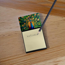 Load image into Gallery viewer, Peacock Sticky Note Holder- Refiilable Desk Accessory Note Pad
