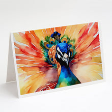 Load image into Gallery viewer, Peacock Greeting Cards - Blank Note Cards – 8-Pack of Artist-Designed Cards with Envelopes