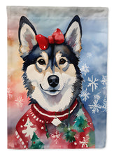 Load image into Gallery viewer, Alaskan Klee Kai Christmas Garden Flag – Cozy Dog Holiday Decor with Tree &amp; Presents