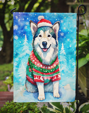 Load image into Gallery viewer, Alaskan Malamute Christmas Garden Flag – Cozy Dog Holiday Decor with Tree &amp; Presents