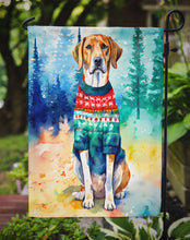 Load image into Gallery viewer, American English Coonhound Christmas Garden Flag – Cozy Dog Holiday Decor with Tree &amp; Presents