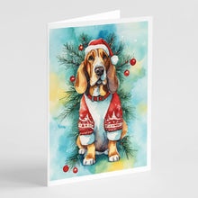 Load image into Gallery viewer, Basset Hound Christmas Greeting Cards - Blank Note Cards – 8-Pack of Artist-Designed Cards with Envelopes