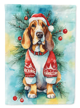 Load image into Gallery viewer, Basset Hound Christmas Garden Flag – Cozy Dog Holiday Decor with Tree &amp; Presents