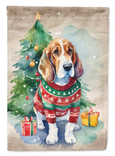 Load image into Gallery viewer, Basset Hound Christmas Garden Flag – Cozy Dog Holiday Decor with Tree &amp; Presents