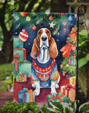 Load image into Gallery viewer, Basset Hound Christmas Garden Flag – Cozy Dog Holiday Decor with Tree &amp; Presents