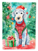 Load image into Gallery viewer, Bedlington Terrier Christmas Garden Flag – Cozy Dog Holiday Decor with Tree &amp; Presents