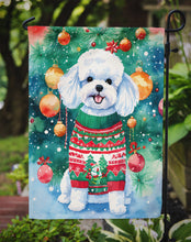 Load image into Gallery viewer, Bichon Frise Christmas Garden Flag – Cozy Dog Holiday Decor with Tree &amp; Presents