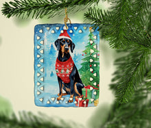 Load image into Gallery viewer, Black and Tan Coonhound Christmas Porcelain Ornament
