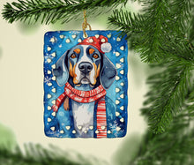 Load image into Gallery viewer, Black and Tan Coonhound Christmas Porcelain Ornament