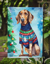 Load image into Gallery viewer, Coonhound Christmas Garden Flag – Cozy Dog Holiday Decor with Tree &amp; Presents