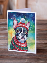 Load image into Gallery viewer, Boston Terrier Christmas Greeting Cards - Blank Note Cards – 8-Pack of Artist-Designed Cards with Envelopes