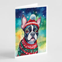 Load image into Gallery viewer, Boston Terrier Christmas Greeting Cards - Blank Note Cards – 8-Pack of Artist-Designed Cards with Envelopes