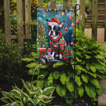 Load image into Gallery viewer, Boston Terrier Christmas Garden Flag – Cozy Dog Holiday Decor with Tree &amp; Presents