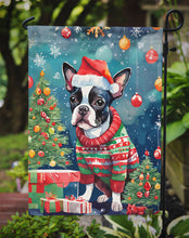 Load image into Gallery viewer, Boston Terrier Christmas Garden Flag – Cozy Dog Holiday Decor with Tree &amp; Presents