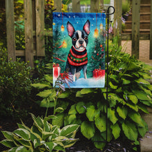 Load image into Gallery viewer, Boston Terrier Christmas Garden Flag – Cozy Dog Holiday Decor with Tree &amp; Presents