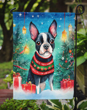 Load image into Gallery viewer, Boston Terrier Christmas Garden Flag – Cozy Dog Holiday Decor with Tree &amp; Presents