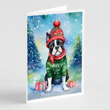 Load image into Gallery viewer, Boston Terrier Christmas Greeting Cards - Blank Note Cards – 8-Pack of Artist-Designed Cards with Envelopes