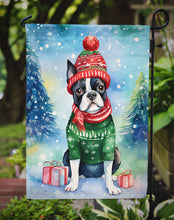 Load image into Gallery viewer, Boston Terrier Christmas Garden Flag – Cozy Dog Holiday Decor with Tree &amp; Presents