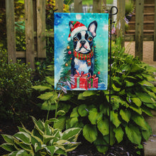 Load image into Gallery viewer, Boston Terrier Christmas Garden Flag – Cozy Dog Holiday Decor with Tree &amp; Presents