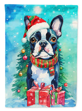 Load image into Gallery viewer, Boston Terrier Christmas Garden Flag – Cozy Dog Holiday Decor with Tree &amp; Presents