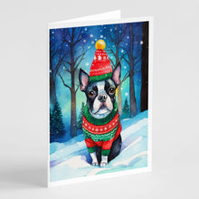 Load image into Gallery viewer, Boston Terrier Christmas Greeting Cards - Blank Note Cards – 8-Pack of Artist-Designed Cards with Envelopes