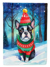 Load image into Gallery viewer, Boston Terrier Christmas Garden Flag – Cozy Dog Holiday Decor with Tree &amp; Presents