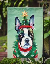 Load image into Gallery viewer, Boston Terrier Christmas Garden Flag – Cozy Dog Holiday Decor with Tree &amp; Presents