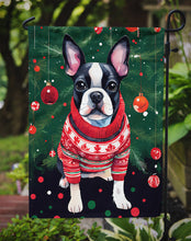 Load image into Gallery viewer, Boston Terrier Christmas Garden Flag – Cozy Dog Holiday Decor with Tree &amp; Presents