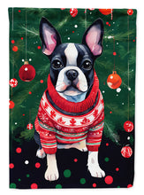 Load image into Gallery viewer, Boston Terrier Christmas Garden Flag – Cozy Dog Holiday Decor with Tree &amp; Presents