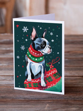 Load image into Gallery viewer, Boston Terrier Christmas Greeting Cards - Blank Note Cards – 8-Pack of Artist-Designed Cards with Envelopes