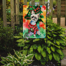 Load image into Gallery viewer, Chinese Crested Christmas Garden Flag – Cozy Dog Holiday Decor with Tree &amp; Presents