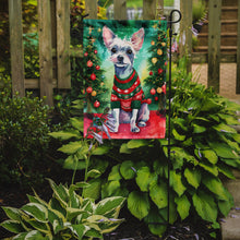 Load image into Gallery viewer, Chinese Crested Christmas Garden Flag – Cozy Dog Holiday Decor with Tree &amp; Presents