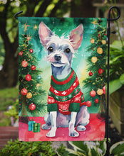 Load image into Gallery viewer, Chinese Crested Christmas Garden Flag – Cozy Dog Holiday Decor with Tree &amp; Presents