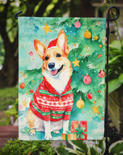 Load image into Gallery viewer, Corgi Christmas Garden Flag – Cozy Dog Holiday Decor with Tree &amp; Presents