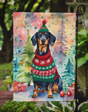 Load image into Gallery viewer, Dachshund Christmas Garden Flag – Cozy Dog Holiday Decor with Tree &amp; Presents