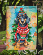 Load image into Gallery viewer, Dachshund Christmas Garden Flag – Cozy Dog Holiday Decor with Tree &amp; Presents