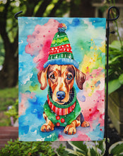 Load image into Gallery viewer, Dachshund Christmas Garden Flag – Cozy Dog Holiday Decor with Tree &amp; Presents