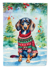 Load image into Gallery viewer, Dachshund Christmas Garden Flag – Cozy Dog Holiday Decor with Tree &amp; Presents