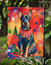 Load image into Gallery viewer, Doberman Pinscher Christmas Garden Flag – Cozy Dog Holiday Decor with Tree &amp; Presents