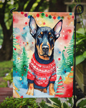 Load image into Gallery viewer, Doberman Pinscher Christmas Garden Flag – Cozy Dog Holiday Decor with Tree &amp; Presents