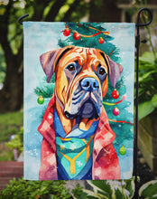 Load image into Gallery viewer, Dogue de Bordeaux Christmas Garden Flag – Cozy Dog Holiday Decor with Tree &amp; Presents